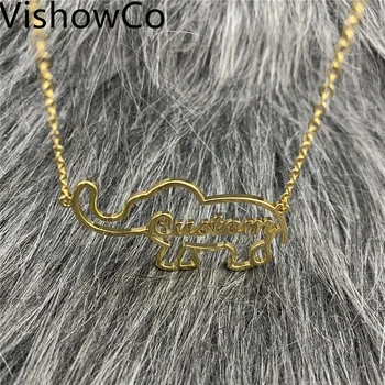 VishowCo Nume Personalizat Colier Personalizate Din Oțel Inoxidabil De Aur Cravată Personalizată Elefant Pandantiv Plăcuța Colier Pentru Femei Cadouri