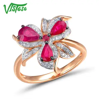 VISTOSO 14K 585 Crescut de Inel de Aur Pentru Femei Veritabil Diamant Spumant de Lux Ruby Logodnă, Aniversare Unic Elegant de Bijuterii Fine