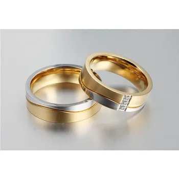 Vnox 1 Pereche Set Inel de Nunta pentru Cuplu de Aur din Oțel Inoxidabil de Culoare CZ de sex Feminin și de sex Masculin Bijuterii
