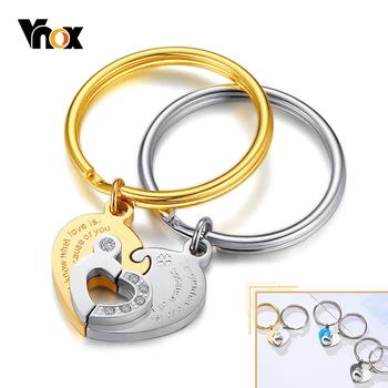 Vnox 2 buc/Set brelocuri pentru Cupluri,eu Știu Ce este Dragostea Pentru Tine, Inima de Puzzle Ton de Aur din Oțel Inoxidabil Keychain Keyring