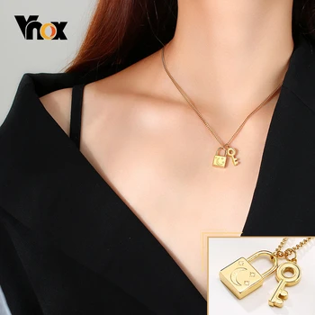 Vnox Femei Chic Cheie de Lacăt Colier Ton de Aur din Oțel Inoxidabil Cruce Monedă Pandantive Partid Ziua de nastere, Cadouri pentru Ea