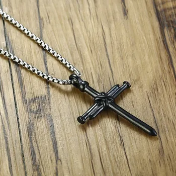 Vnox Unic de Unghii Pandantiv Cruce pentru Bărbați Coliere din Oțel Inoxidabil Religioase Bijuterii Punk Rugăciunea Creștină de sex Masculin Collares
