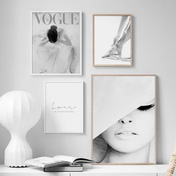 Vogue Fata De Balet Pene De Perete De Arta Canvas Tablou Alb Negru Nordic Postere Si Printuri Poze De Perete Pentru Camera De Zi Art Decor
