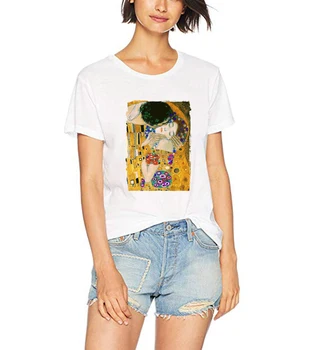 Vogue Tricou Sarutul de Gustav Klimt Alb T-shirt Femei din Bumbac Tricou de Vară Estetice Topuri Casual Hipster Tees