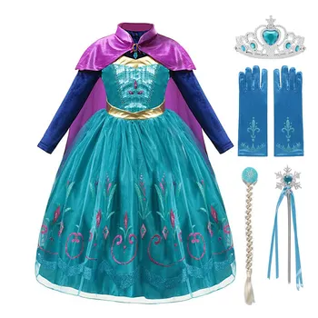 VOGUEON Anna Elsa Dress Up Haine de Lux Snow Queen Elza Costum Petrecere cu Mantie Lungă, Fete de Halloween Princess Concurs de Tinuta