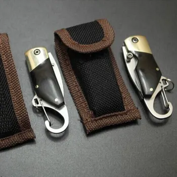 VOLEEDC Drumetii, camping mini briceag de supraviețuire în aer liber portabil cu cuțit din oțel inoxidabil lanț cheie briceag sac de nailon