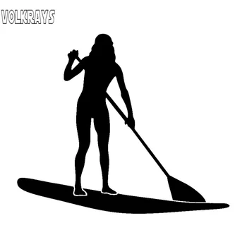 Volkrays Moda Autocolant Auto Lady Stand Up Paddle Board Accesorii Reflectorizante Vinil rezistent la apa Decal Alb/Negru,11cm*14cm