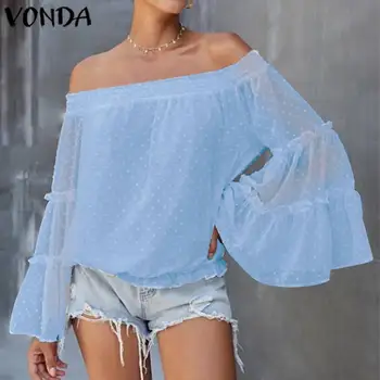 VONDA Femei Bluze 2021 Sexy Cu umeri Largi, cu Maneci Toamna Topuri Largi Maneca Lunga Boem Blusas Bluze Elegante