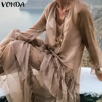 VONDA Maxi Rochie Boema Femme Sexy de Plajă Rochii Lungi, Elegante, de Culoare Solidă Vacanță pe Plajă Sundress Plus Dimensiune S-5XL