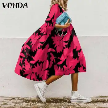 VONDA Rochie Asimetrica Femei Imprimate Sundress Casual Mozaic Boem Rochii Maxi Lung Vestidos de Vară O-Gât Halat de Femme