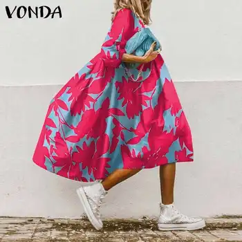 VONDA Rochie Asimetrica Femei Imprimate Sundress Casual Mozaic Boem Rochii Maxi Lung Vestidos de Vară O-Gât Halat de Femme