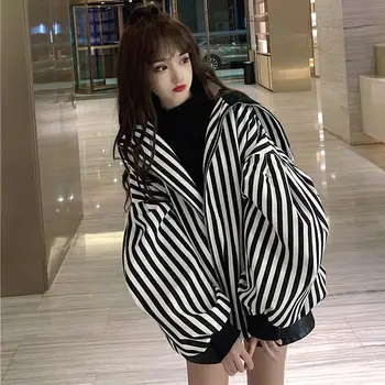 VOOCIEC Primavara Toamna de Moda coreeană Stil Sacou Dungi Lantern Maneca Guler Pătrat Harajuku Girls Zebra Print Strat de Bumbac