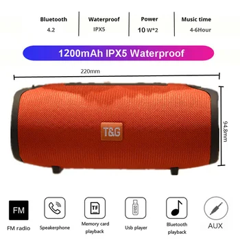 Vorbitor Bluetooth portabil în aer liber difuzor Wireless Coloana 3D impermeabil FM TF Card Bass Cutie Subwoofer 1200mAh
