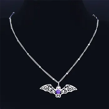 Vrăjitorie Liliac Violet Cristal din Oțel Inoxidabil Farmecul Colier de Argint de Culoare Colier de Lanț de Bijuterii bijoux femme NXS02