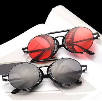 VWKTUUN Steampunk ochelari de Soare Barbati Femei Rotund ochelari de Soare Supradimensionați Steam Punk Nuante Oglindă Ochelari Twin Beam Epocă ochelari de soare