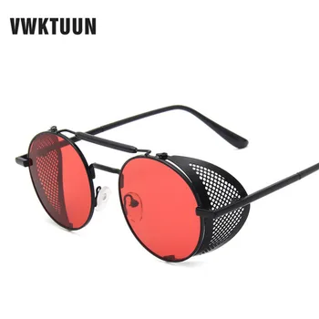 VWKTUUN Steampunk ochelari de Soare Barbati Femei Rotund ochelari de Soare Supradimensionați Steam Punk Nuante Oglindă Ochelari Twin Beam Epocă ochelari de soare