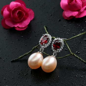 Vânzare Clearance-Ul ! Red Cristal De Înaltă Luciu Natural De Apă Dulce Perla Picătură Cercei Pentru Femeile De Moda 925 De Bijuterii De Argint Cu Cutie