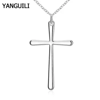Vânzare Fierbinte Argint 925 Clasic Cruce Simplă, Lungime Pandantiv Colier Pentru Femei, Bărbați Bijuterii Trendy