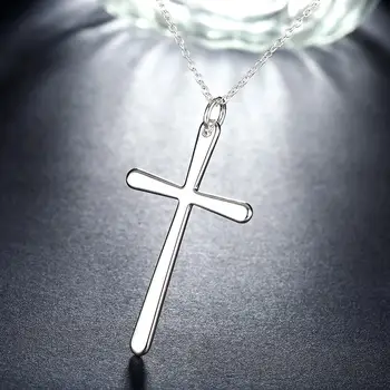 Vânzare Fierbinte Argint 925 Clasic Cruce Simplă, Lungime Pandantiv Colier Pentru Femei, Bărbați Bijuterii Trendy
