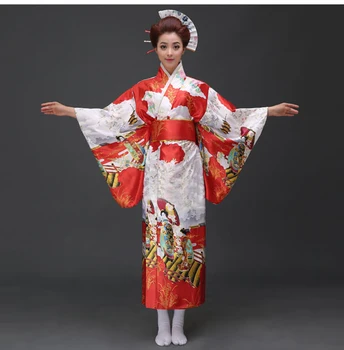 Vânzare Fierbinte Roșu Moda Femei, Kimono Yukata Haori Cu Obi Stil Japonez Seara, Rochie De Petrecere Din Asia De Îmbrăcăminte Floare O Mărime