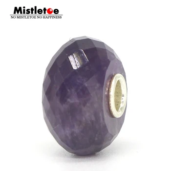 Vâsc Argint 925 3.6 mm Core Fațete Naturale de Ametist Violet Cristal Farmecul Șirag de mărgele se Potrivesc Europene 3.0 mm Brățară Bijuterii