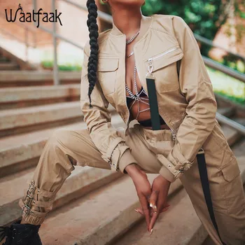 Waatfaak Îmbrăcăminte Exterioară Cultură Bomber Geaca Pentru Femei Patch-Uri Cu Maneca Lunga De Toamna Sacou Feminin Buzunar Pin Cataramă De Închidere Cu Fermoar Jacheta Streetwear