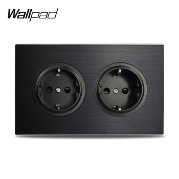 Wallpad L6 Black Double UE Perete Electric de Priza de Satin Cadru de Aluminiu 3x6 Placa, 146 * 86 mm