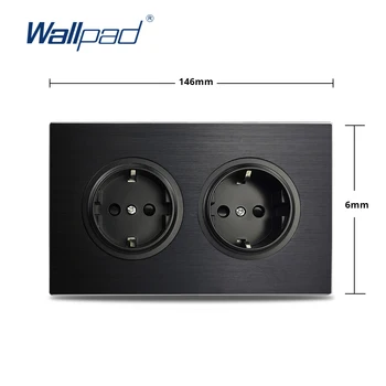 Wallpad L6 Black Double UE Perete Electric de Priza de Satin Cadru de Aluminiu 3x6 Placa, 146 * 86 mm