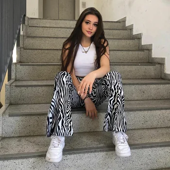 WannaThis Zebra Print Pantaloni Largi Picior Pantaloni Sexy Cu Talie Înaltă Toamna Femei Nou 2020 Moda Casual Femei Pantaloni Streetwear