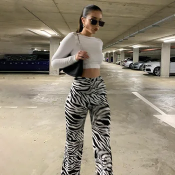 WannaThis Zebra Print Pantaloni Largi Picior Pantaloni Sexy Cu Talie Înaltă Toamna Femei Nou 2020 Moda Casual Femei Pantaloni Streetwear