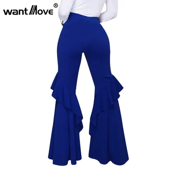 Wantmove 5 culori de semnalizare pantaloni ruffer pantaloni lungi mozaic 2020 nou toamna iarna femei talie mare, solid, full pantaloni JZ237