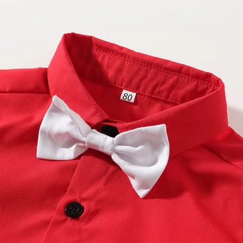 Wasailong baietel haine de Vara cu maneci scurte domn cu cravată roșie casual, curea tricou + pantaloni scurți albi 2 buc nou-născut seturi