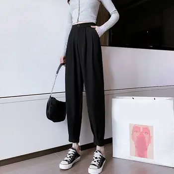 Wavsiyier Casual Streetwear Pantaloni Toamna Gâfâi Costum Solid Pantaloni 2020 Femei Elastic Talie Mare Stil Piciorul Drept Larg Coreeană