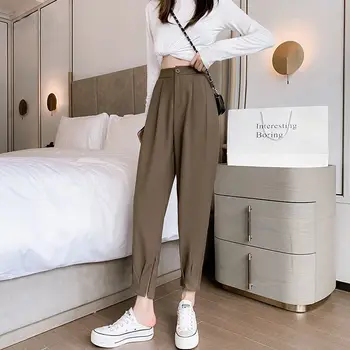Wavsiyier Casual Streetwear Pantaloni Toamna Gâfâi Costum Solid Pantaloni 2020 Femei Elastic Talie Mare Stil Piciorul Drept Larg Coreeană