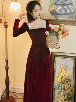 Wavsiyier Vintage Rochii Femei, Toamna Rochie Eleganta din Catifea Boho Mozaic de Iarnă O-linie 2020 Petrecere Maneca Lunga Pista de Lux