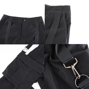 Weekeep Buzunare Mozaic Negru Streetwear Pantaloni Talie Mare Moda Pantaloni Drepte Femeile anilor ' 90 Toamna Panglică Gotic Pantaloni