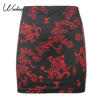Weekeep Stil Chinezesc Două Bucata Set Dragon Print Crop Top Si Fusta Gol De Vară 2020 Sexy Două Piese Fusta Mini Set Haine
