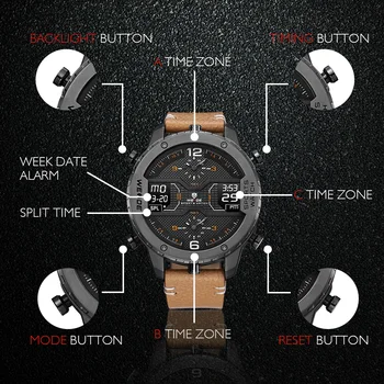 Weide de Lux Cuarț Bărbați Ceas curea din Piele rezistent la apa Militare Digitale Ceasuri Analogice Om Calendar Ceas reloj de hombre