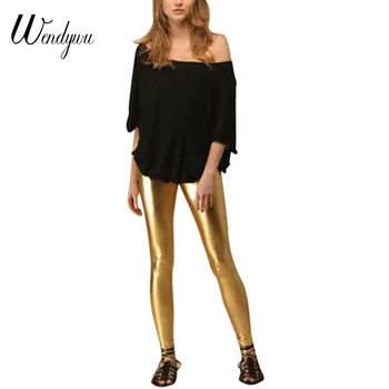 Wendywu Stretch Sexy Fierbinte de Vânzare Glezna-Lungime Solid de Aur din Piele Bodycon Jambiere pentru Femei