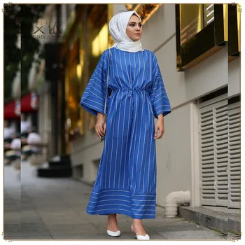 Wepbel Arabe Duabi Talie Mare Cu Rochii Femei Rochie Musulman Slim Fit Cu Dungi Lungă Maneca Clopot Halat Dubai Plus Dimensiunea Rochie Maxi