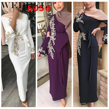 WEPBEL Femei Rochie Musulman Abaya Florale Dantela de Moda Casual Manșon Complet Nou Islamic Doamnelor Lung Maxi Rochii