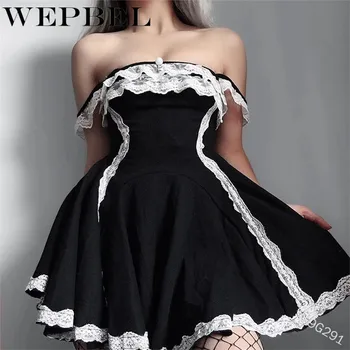 WEPBEL Moda pentru Femei Babydoll Sweet Dantelă de Epocă fără Mâneci Patchwork Rochie Bandaj Gothic Lolita Rochie