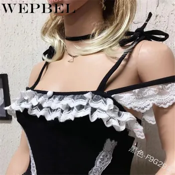 WEPBEL Moda pentru Femei Babydoll Sweet Dantelă de Epocă fără Mâneci Patchwork Rochie Bandaj Gothic Lolita Rochie