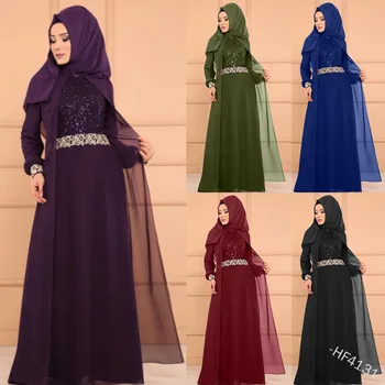 Wepbel olid Culoare Abaya Sifon Femeile Musulmane Rochie Slim Fit Talie Mare SPlus Dimensiune cu Mâneci Lungi Halat de Leagăn Mare Kimono