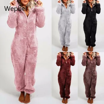 Wepbel Onesies Adulți Drăguț de Agrement Topuri Periat și Groasă de Blană dintr-O Bucata Cuplu cu Gluga Pijama, Plus Dimensiunea Femei Pijamale
