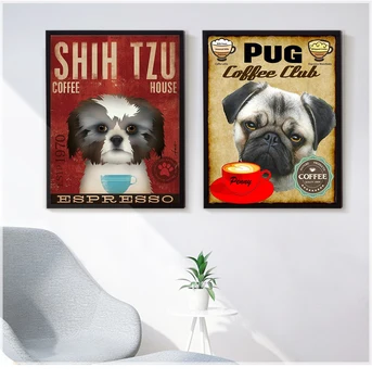 Westie Câine Negru Artă Cafea Decor De Perete Drăguț Poster Animale Panza Pictura Acasă Decor Scandinav Camera De Zi De Decorare
