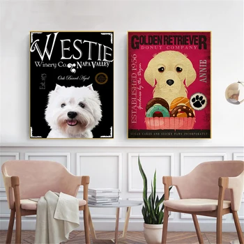 Westie Câine Negru Artă Cafea Decor De Perete Drăguț Poster Animale Panza Pictura Acasă Decor Scandinav Camera De Zi De Decorare