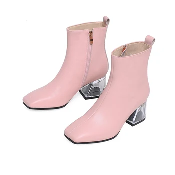 WETKISS Cristal Tocuri inalte pana la Glezna Cizme pentru Femei de Vacă Botine din Piele Zip Pantofi pentru Femeie Pantofi de Partid Doamnelor Square Toe Pantofi de Partid 2019