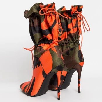 WETKISS de Camuflaj, Cizme Femei la Jumătatea Vițel Cizme de Iarnă Pantofi Femei cu Toc Stiletto Pantofi Doamnelor Subliniat Toe Elastic Pantofi de Partid