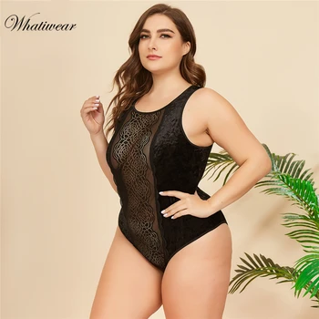 Whatiwear 2019 Plus Dimensiune O-Gât Broderie Body Femei Curea Fara Spate Transparent Din Dantela Sexy Corp Romper Salopeta De Vara